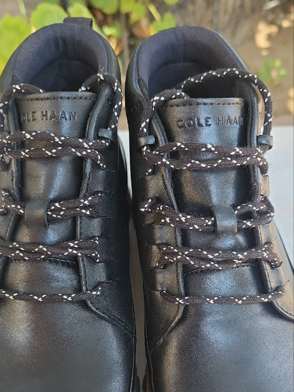 Cole Haan Black Leather Chukka Boots with Tan Accents
